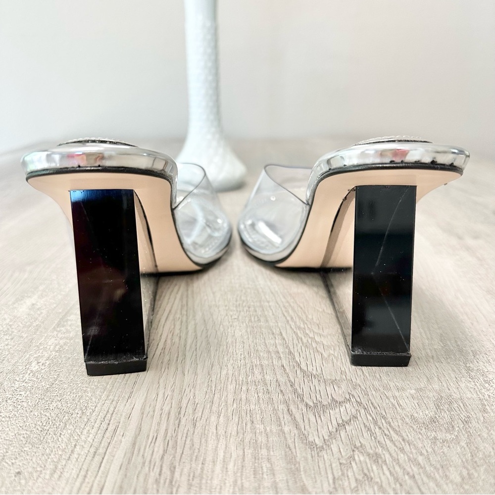 Good American size 9 1/2 silver mirror heels with clear strap - Picture 2 of 7
